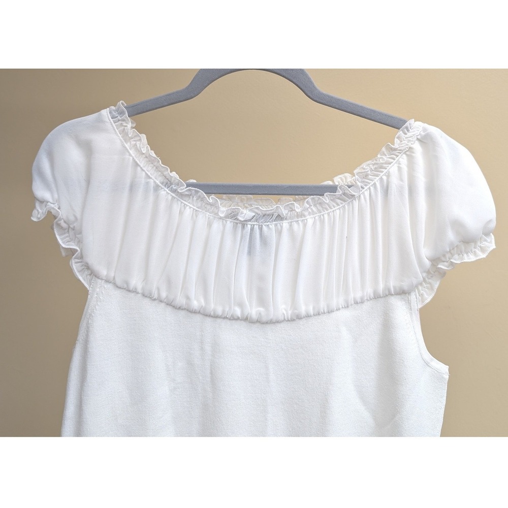 Willi Smith White Off-Shoulder Ruffle Top L Boho‎ Peasant Blouse Festival Beachy - Picture 5 of 8